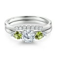 thumbnail image 3 of Gem Stone King 10K White Gold White Lab Grown Diamond and Green Peridot 5-Stone Bridal Engagement Wedding Ring Set for Women | 0.85 Cttw | Round: 5MM and 3MM | Available in Size 5, 6, 7, 8, 9, 3 of 6