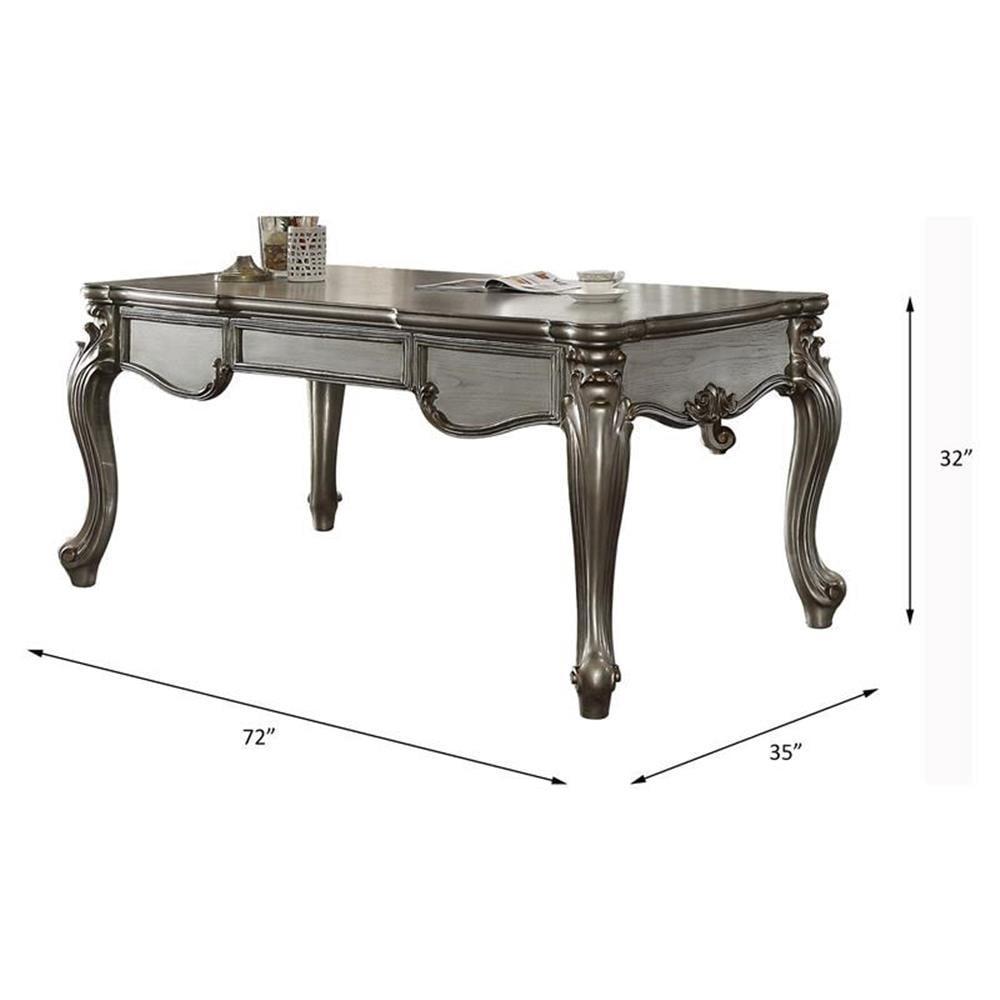 Bowery Hill Wooden Executive Writing Desk with 3 Drawers in Platinum Silver