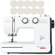 Bernette B33 Swiss Design Sewing Machine – Mechanical, Heavy-Duty, Portable, 15 Built-In Stitches, 5mm Stitch Width, Front-Loading Bobbin, Semi-Automatic Threader, Cutter,10 Bobbins & Accessories