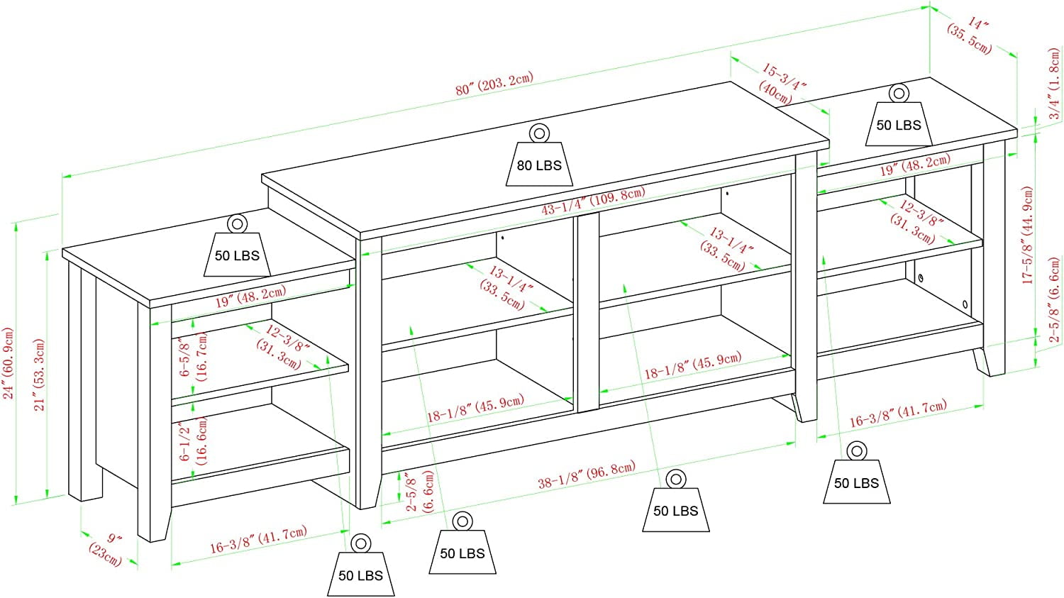 Walker Edison Wren Classic TV Console Entertainment Media Stand with