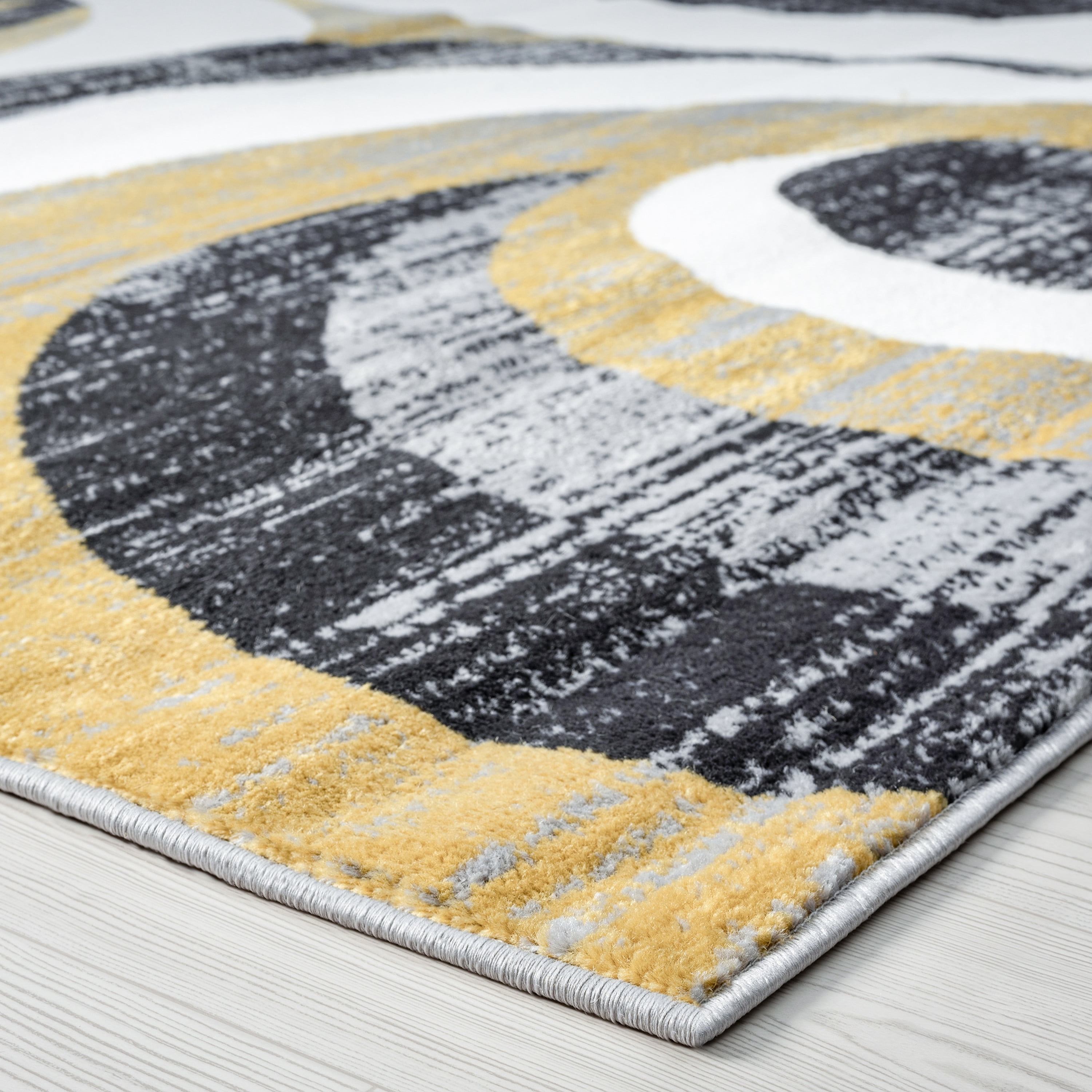 Contemporary 5x8 Area Rug (5'3'' x 7'3'') Abstract Yellow, Charcoal Living Room Easy to Clean