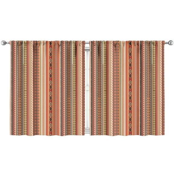 Rustic Farmhouse 2-PC Café Curtains - Plaid & Floral Print 52x63" Rod Pocket Window Panels, Light Filtering