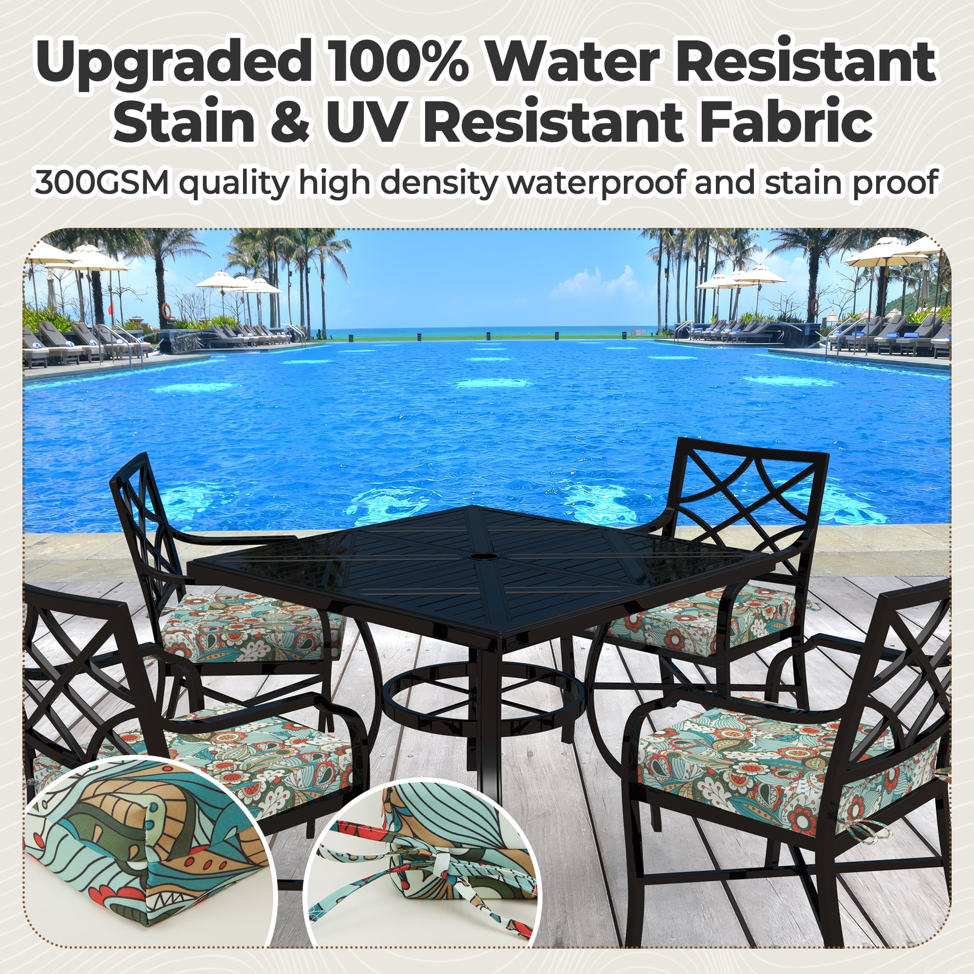 PYPUMSA Outdoor Chair Seat Pads Cushions Set of 4 for Patio Furniture, Water-Resistant Patio Chair Cushions with Ties, High Density Foam Outdoor Seat Cushion, 18.5" X 16" X 3", Flower Green