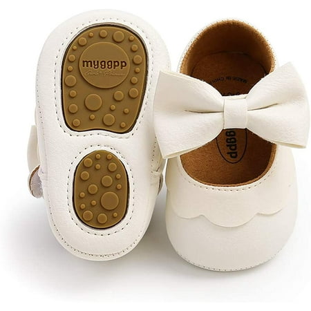 Baby Girls Mary Jane Flats with Bowknot Flowers Princess Wedding Dress Ballet Shoes Non-Slip Toddler First Walkers Newborn Crib Shoe