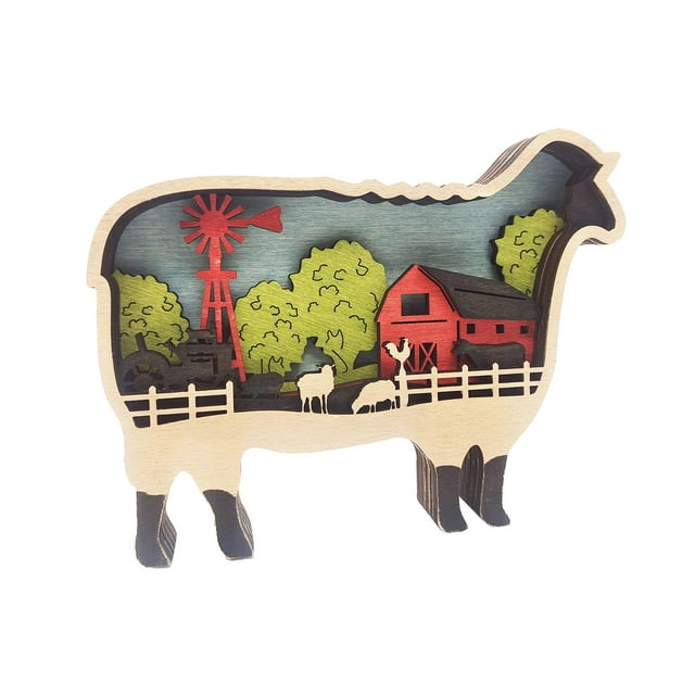 Adornos navideños de madera con forma de animal en 3D para cabañas de madera de granja. Oveja