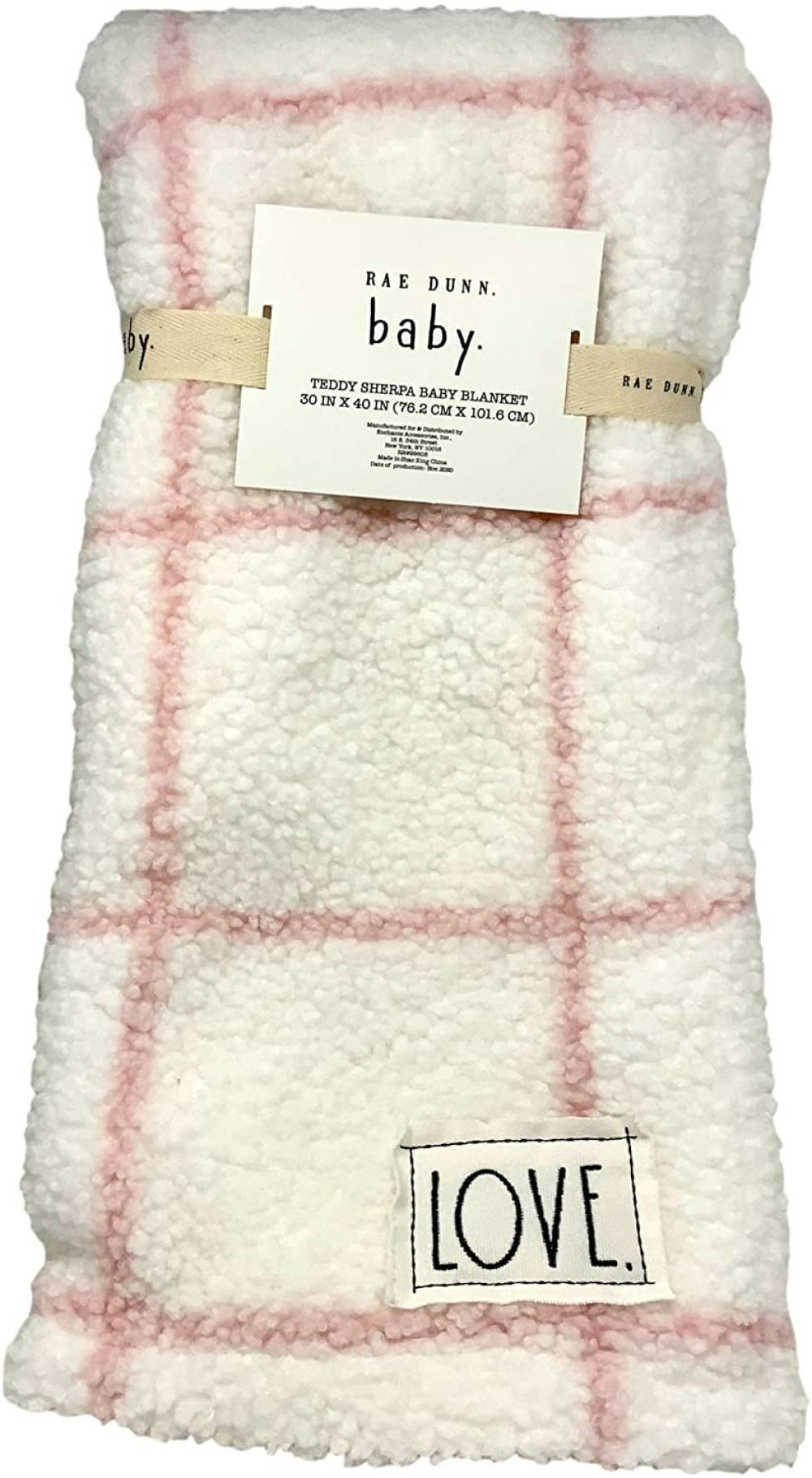 RAE Dunn Baby Blanket with Love Patch - Sherpa. Soft Plush Baby Throw -  Soothing Relaxing Snuggle Soft to Cocoon or Swaddle Baby. White with Pink  Stripes and Love Patch. - Walmart.com