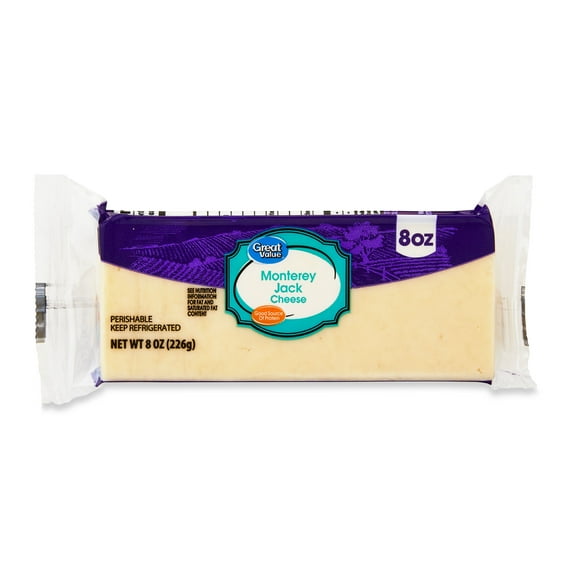 Great Value Monterey Jack Block Cheese, 8 oz Chunk