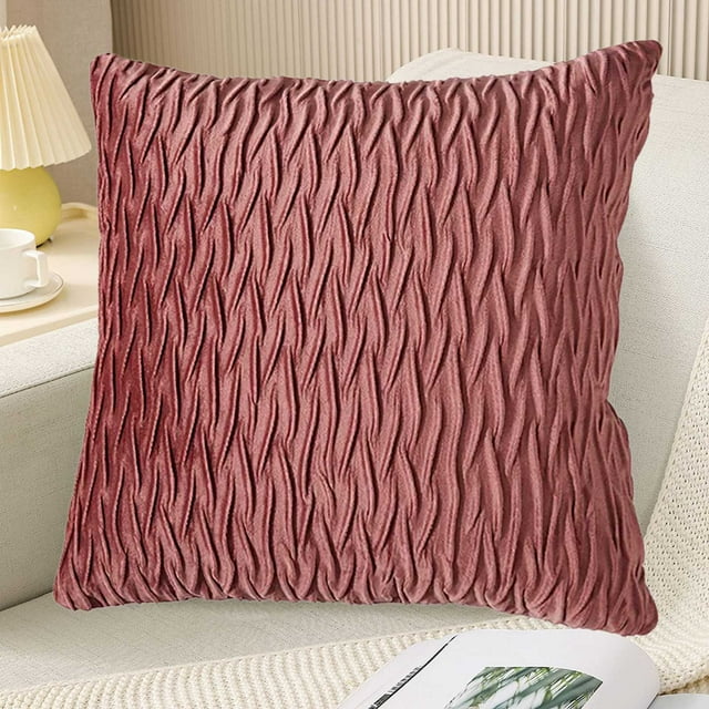 Velvet Pillow Cushion, Usavan Solid Color Velvet Pleated Pillowcase, Quilted Lumbar Support Waist Protection Pillow for Sofa Headboard Office