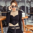 thumbnail image 5 of Douhoow Women Crop Top Fashion Long Sleeve Zipper Tops Stylish Solid Slim Ruched T Shirt, 5 of 5