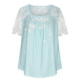 thumbnail image 4 of Wycnly Womens Tops Dressy Casual Plus Size Elegant Lace Patchwork Pleated Swing Going out Tshirts Summer Short Sleeve Round Neck Tops Floral Print Blouse Blue XXL, 4 of 6