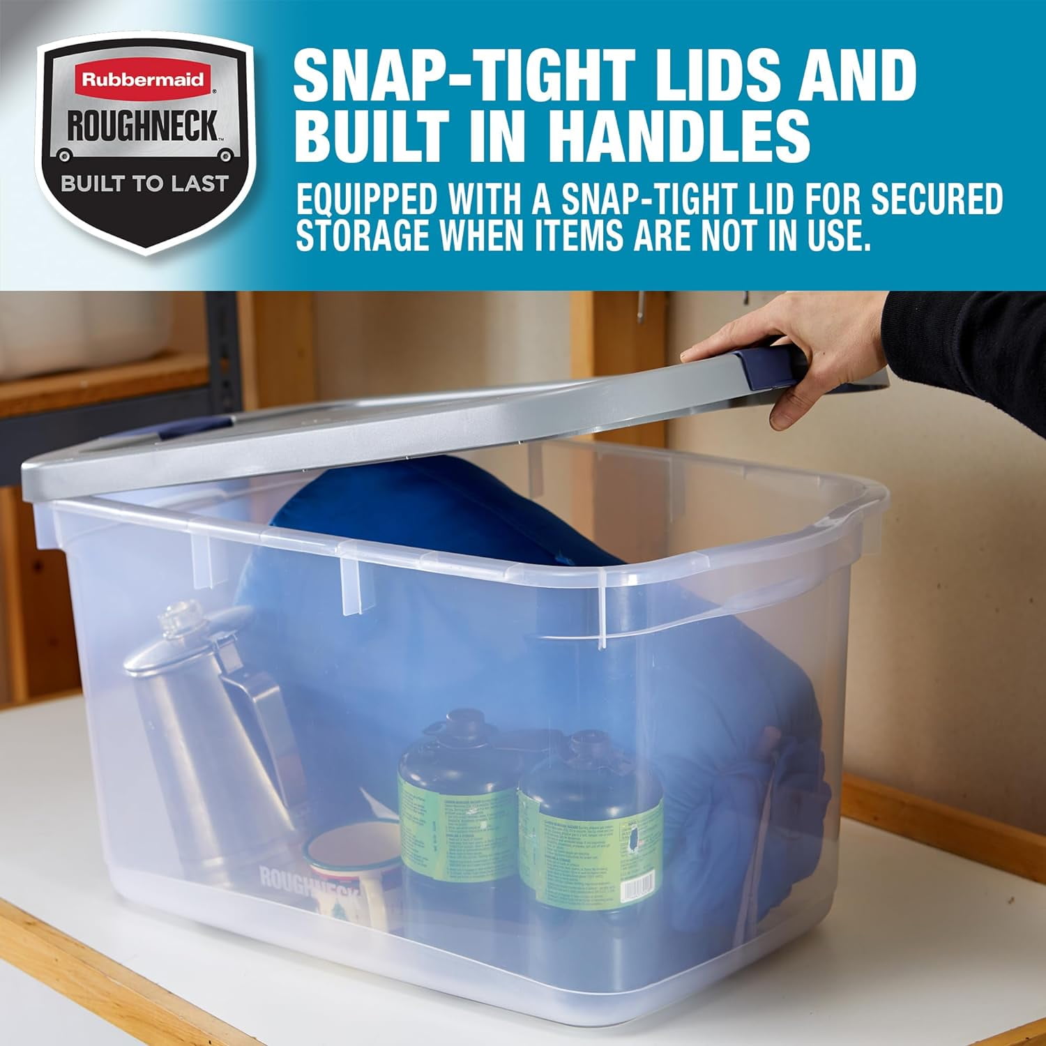Rubbermaid Roughneck Clear 50 Qt/12 Gal Storage Containers, Pack of 5 with Latching Grey Lids, Visible Base, Sturdy and Stackable, Great for Storage a 31 Gallon Rubbermaid Storage Bins Walmart Small Clear Rubbermaid