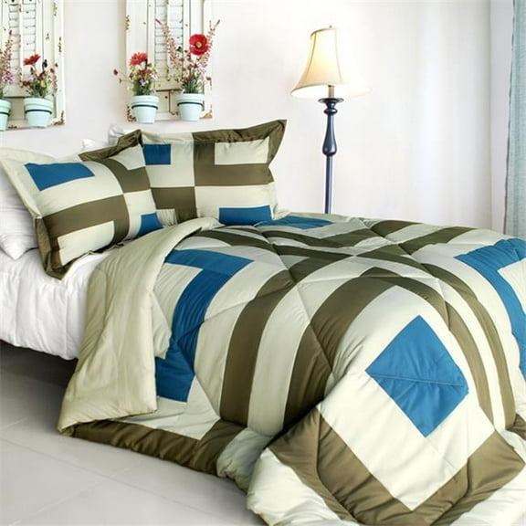 So Young - Quilted Patchwork Down Alternative Comforter Set  Full & Queen Size - Blue