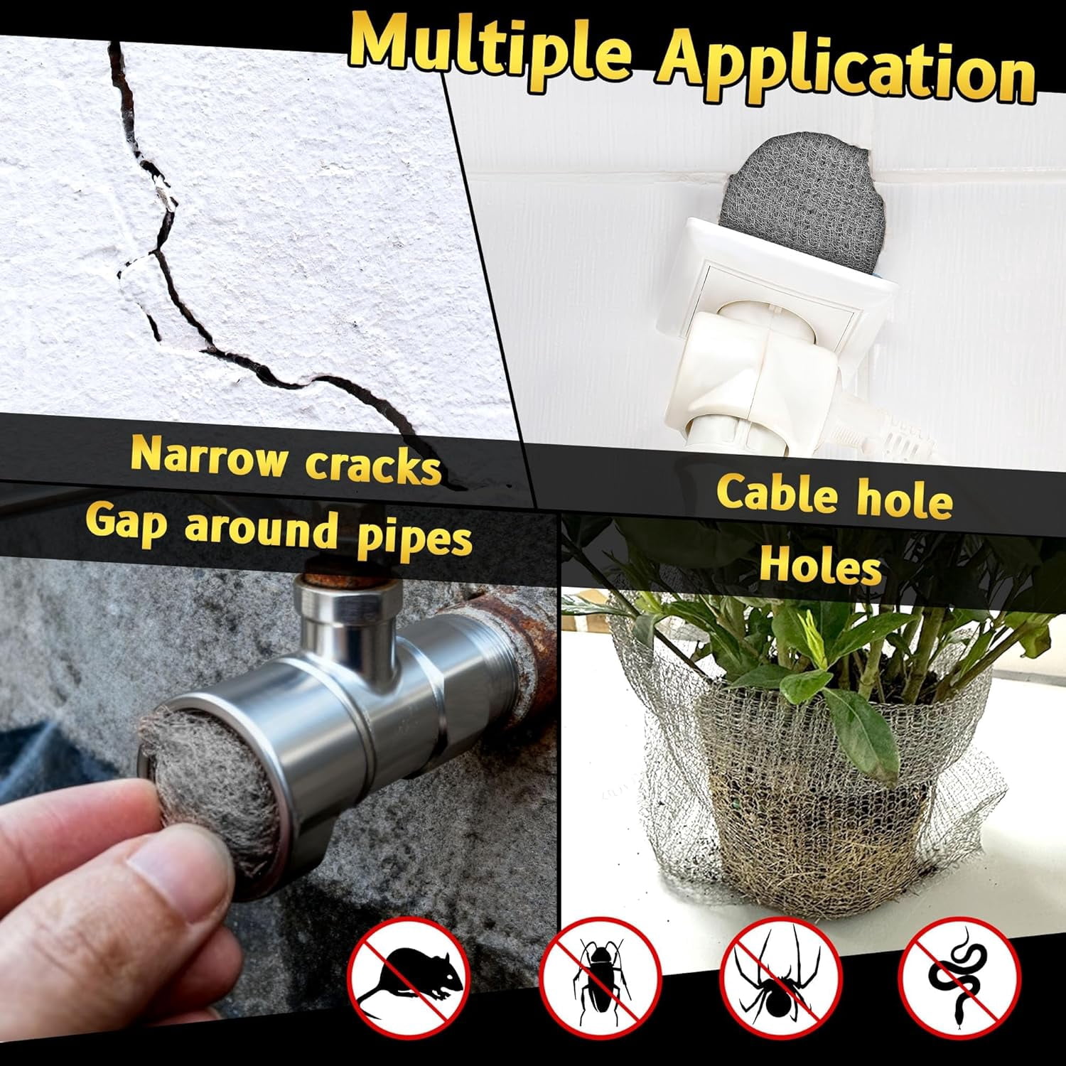 Steel Wool Mice Fabric Roll Contro L - 3 Pcs Steel Wool 0000 & 1 Pcs Wire Mesh with Metal Tweezers, Gloves & Scissors, Steel Wool & Wire Mesh Fill Hole for Mice, Mouse Hole Filler for House Garden