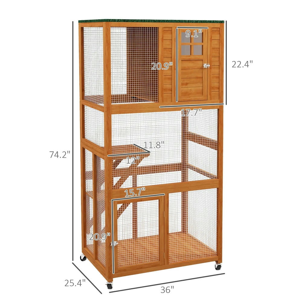 Resenkos Cat Cage, Cat Crate Kennel Enclosure Playpen,74" Wooden Outdoor Cat House Catio Outdoor Cat Enclosure, Orange