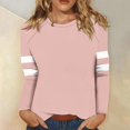 thumbnail image 2 of Fall Saving! HVOBTTY Womens Long Sleeve Pullover T Shirt, Fall Tops for Women, Women's Casual Striped Patchwork Raglan Crew Neck Loose T Shirt Pink, XXXL, 2 of 5