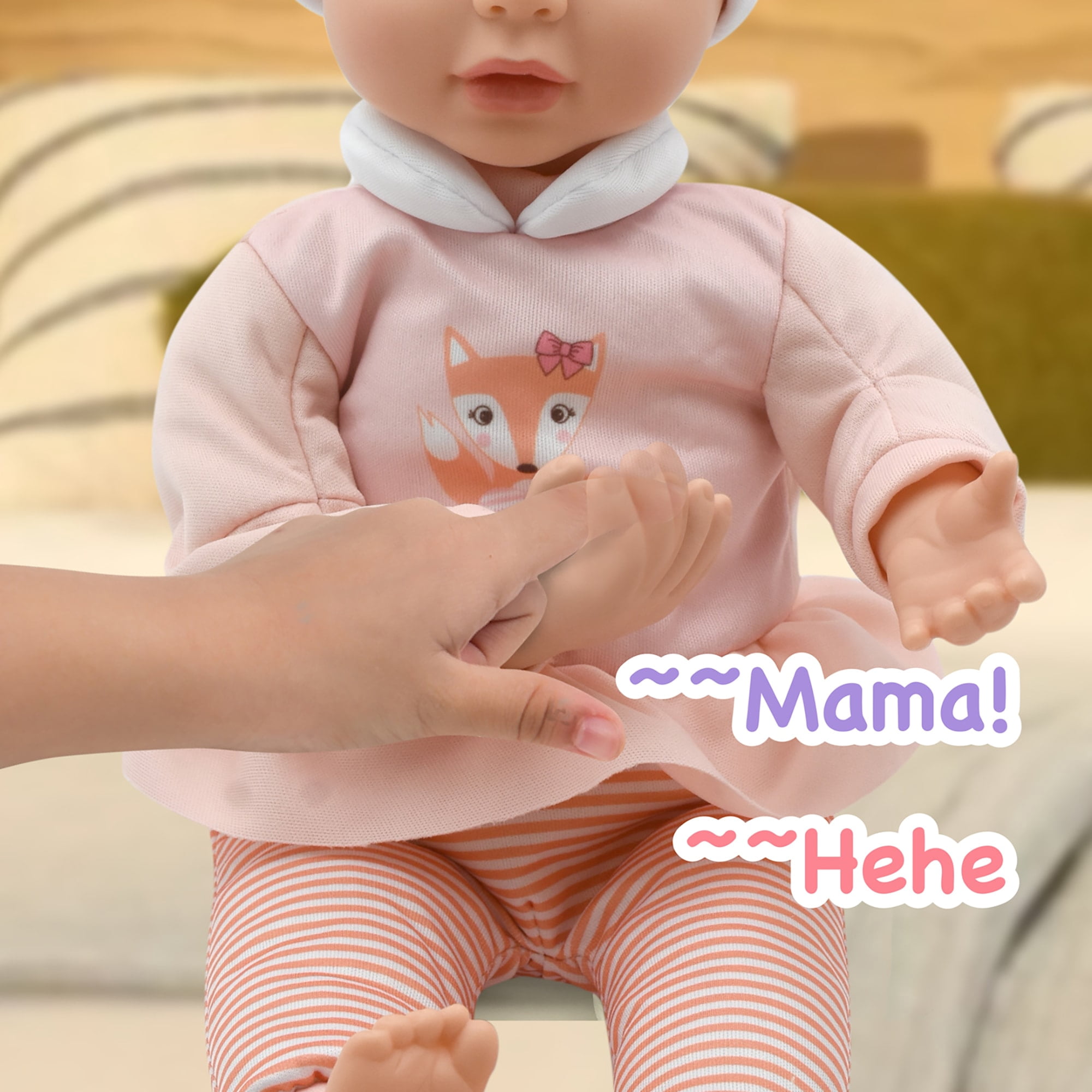 Little Darlings: Sweet Touch 14" Baby Doll - Fox-Pink-White - Soft Body, Makes Sounds, Sucks Thumb & Grabs Bottle, Interactive Toy, Kid-Toddler Age 2+