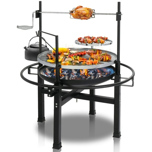 sluting Black Charcoal Grill with Loop Handle and Solid Base , Round Iron Spray Grill Black