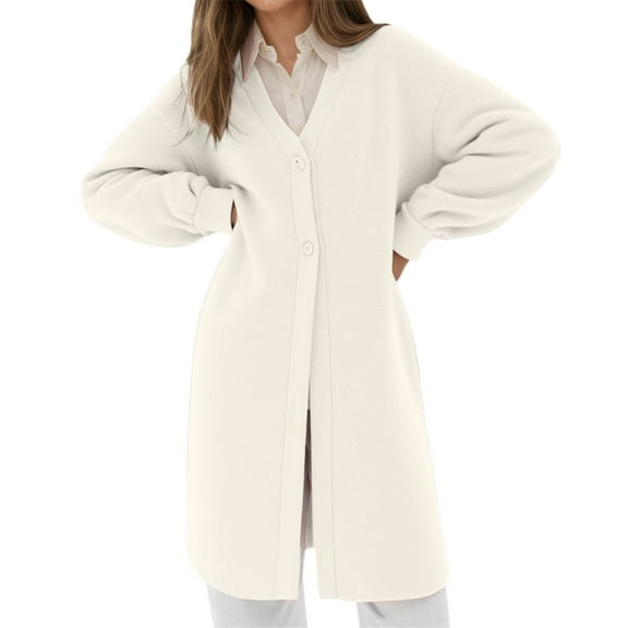 Women's Long Solid Cardigan V-Neck Button Front Knit Sweater Coat Oversized Comfortable Fall Winter Jacket for Casual Wear