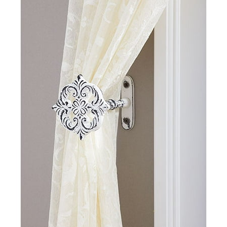 Embossed White Metal Vintage Door Knob Curtain Tie Back