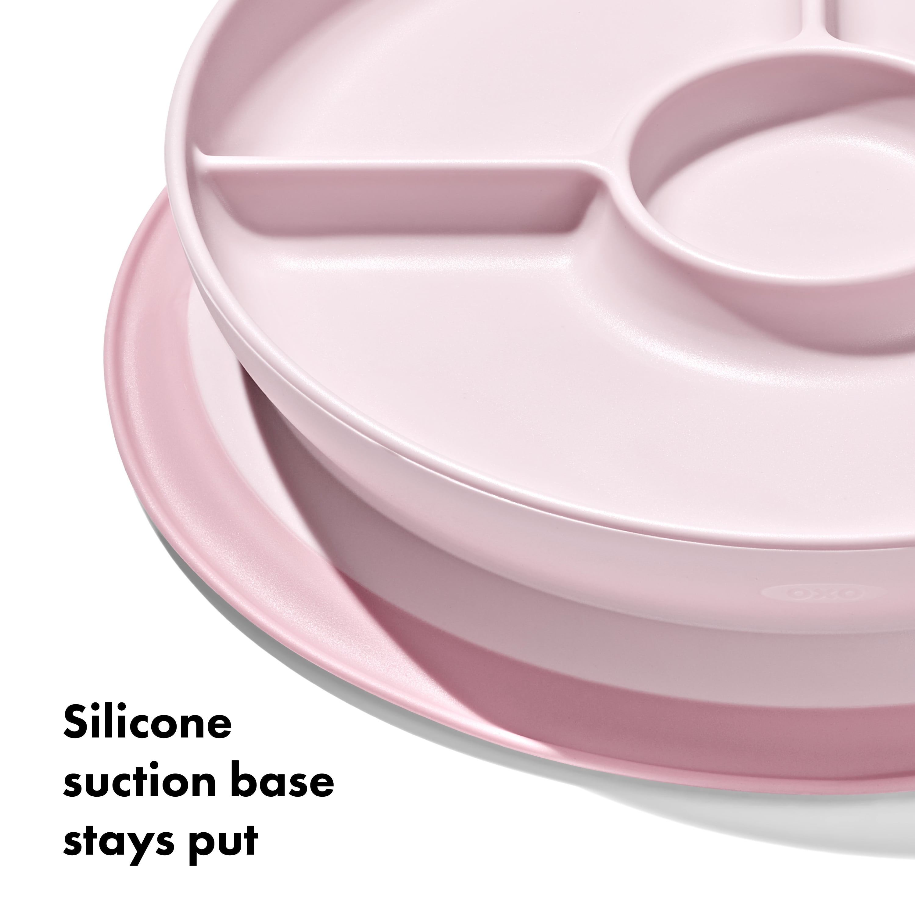 OXO Tot Baby and Toddler Stick and Stay Suction Divided Plate for 6+ Months - Blossom