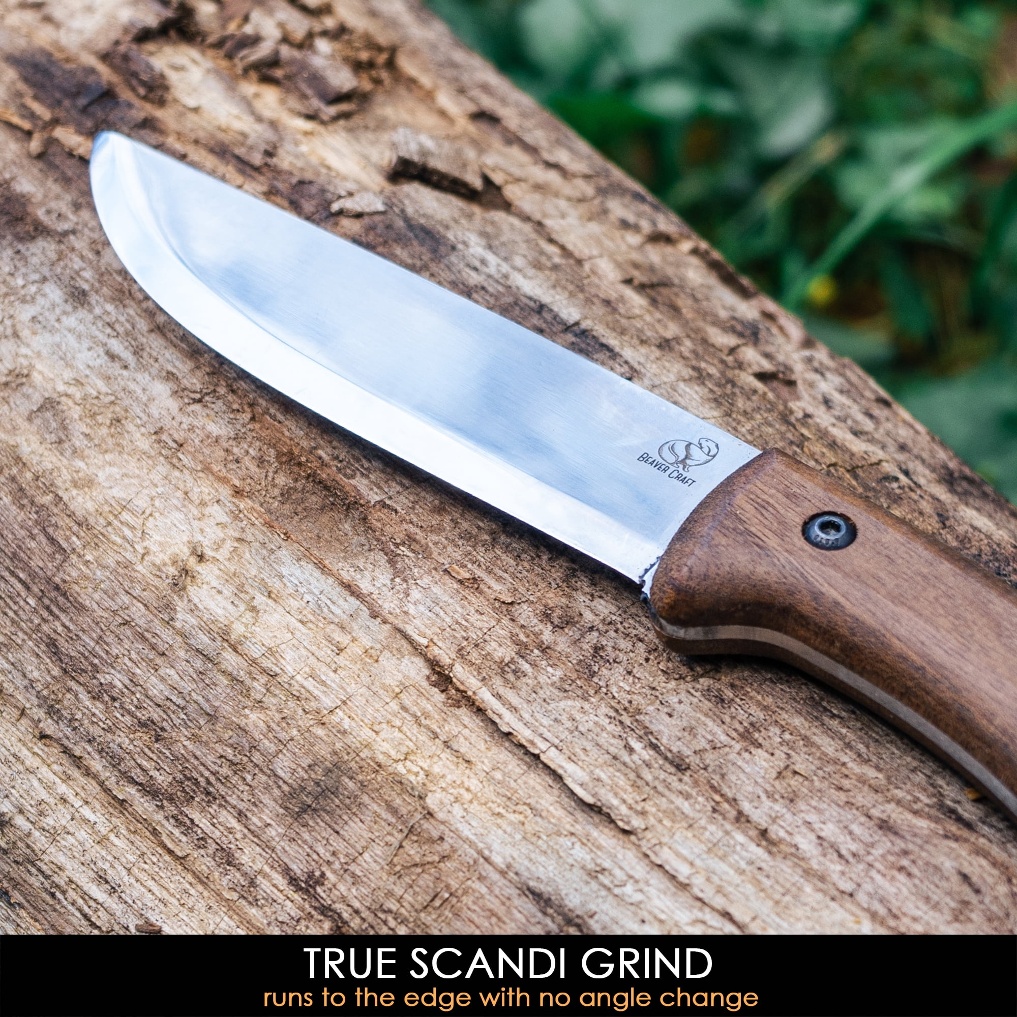 BeaverCraft Bushcraft Knife BSH1 Fixed Blade Knife with Sheath Full Tang Knife Carbon Steel – Knife Scandi Grind – Bushcraft Tools & Bushcraft Knives, Bush Knife with Leather Sheath