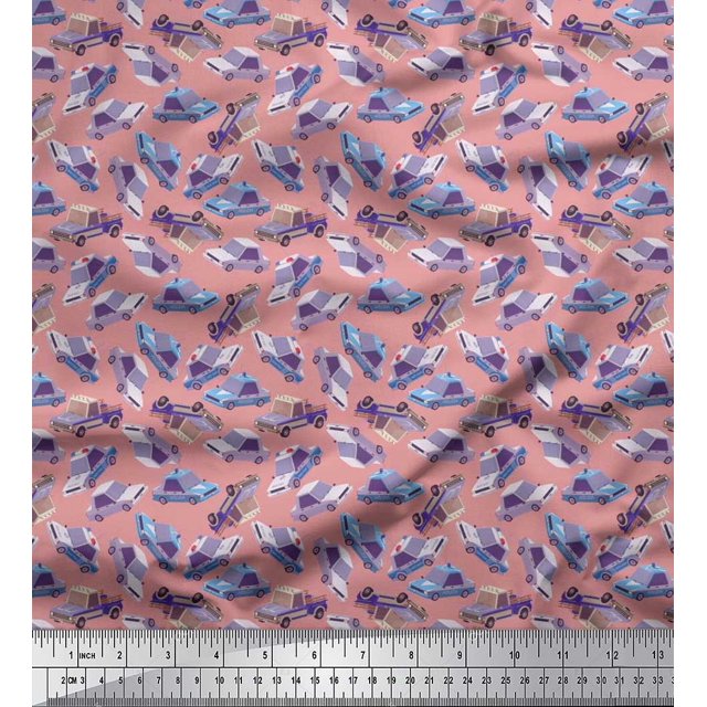 Soimoi Modal Satin Fabric Car Transport Printed Fabric 1 Yard 42 Inch Wide