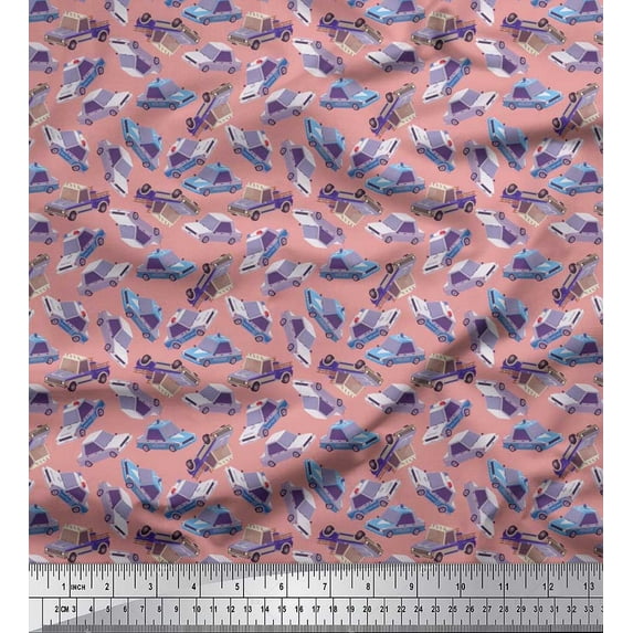 Soimoi Poly Georgette Fabric Car Transport Print Fabric by The Yard 42 Inch Wide