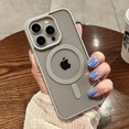 thumbnail image 2 of Luxury Titanium Grey Magsafe Acrylic Case For iPhone 15 14 13 12 11 15 Pro Max Plus Wireless Charge Clear Shockproof Cover Red For iPhone 12 ProMax, 2 of 6