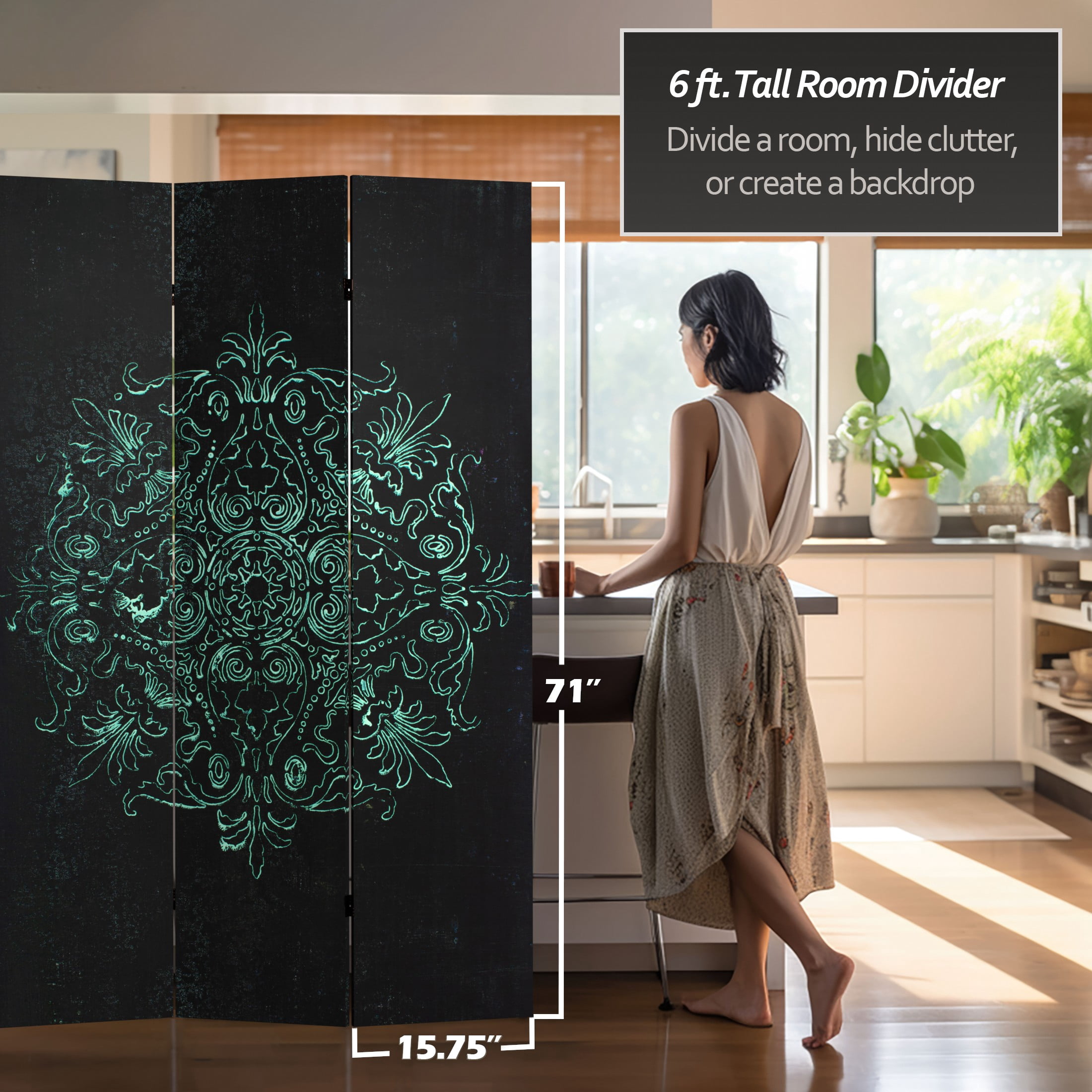6 ft. Tall Double Sided Sacred Geometry Canvas Room Divider