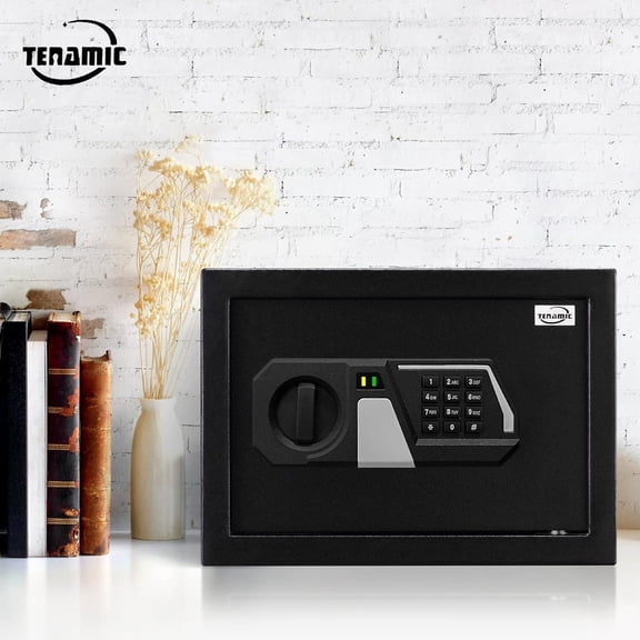 Fireproof Safe Box 0.8 Cuft Electronic Digital Security Box, Keypad Small Lock Box Cabinet Safes with Internal Light, Solid Alloy Steel Office Hotel Home Mini Safe with 2 Passwords, Black