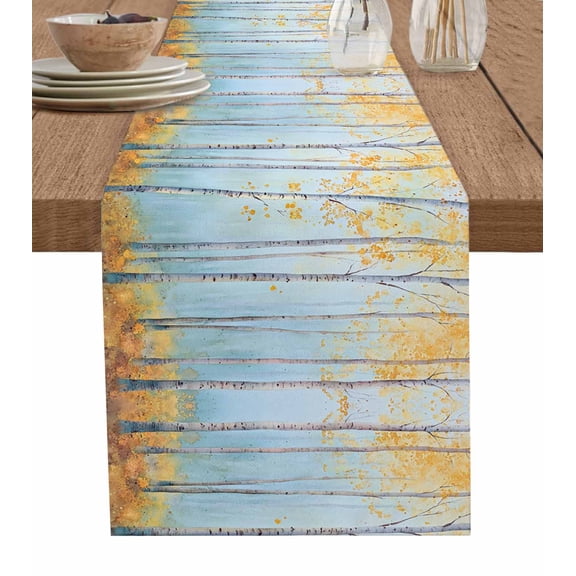 Fall Forest Table Runner 60 Inches, Watercolor Orange Branches Bed Runner Dresser Scarves Tabletop for Indoor Outdoor Parties/Ceremony/Banquet, 13" x 60"