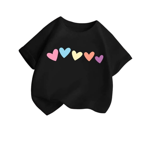 Blusas y camisas de manga corta con cuello redondo para niños pequeños, camisetas de moda con estampado de cuello redondo, blusa de manga corta para niña
