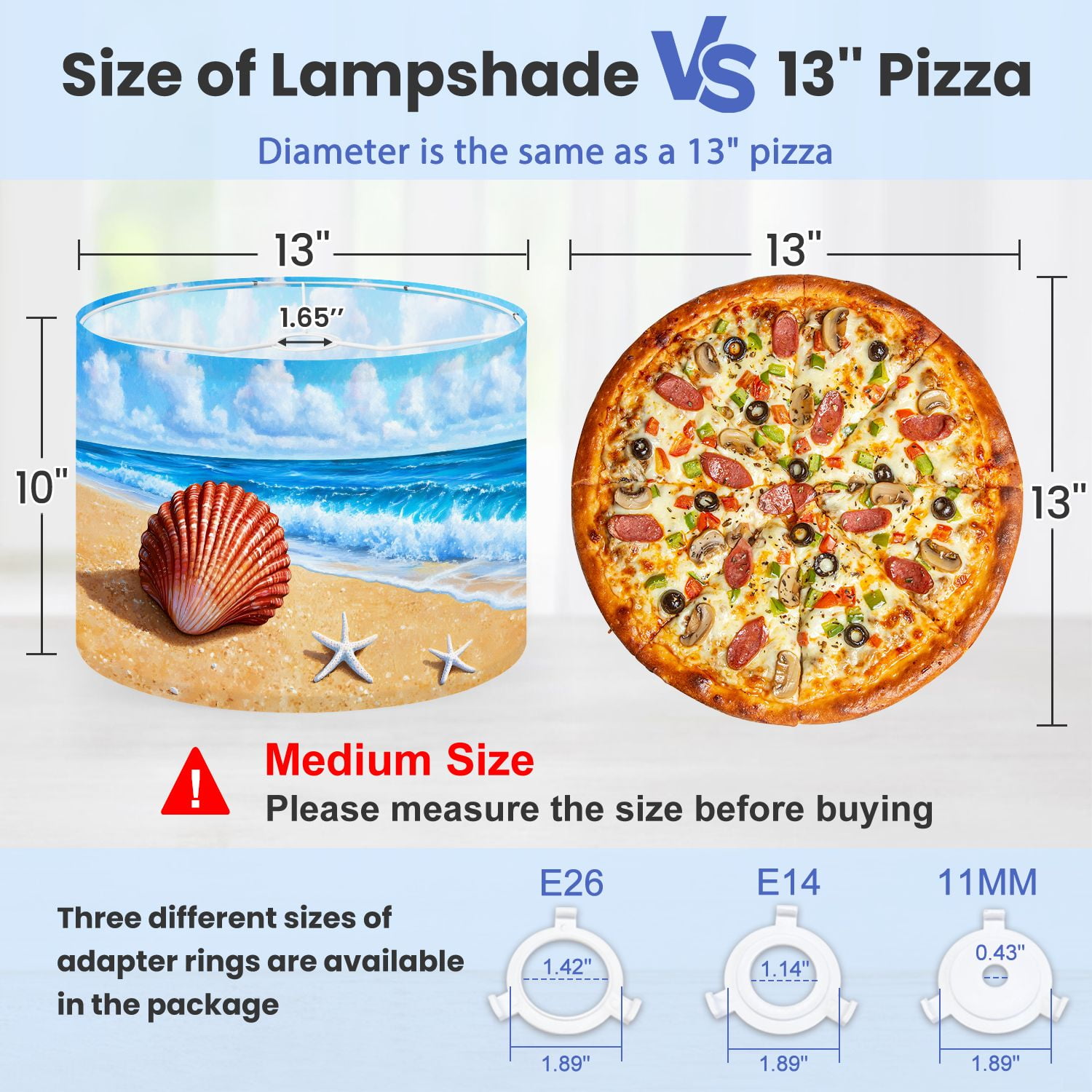 Lampshades 2 Pack Blue Beach Seashell Coastal Ocean Colorful Sea Skyline Wave Sand 13"x13"x10" Light Shade for Table Lamps Floor Lamps Drum Lamp Shades Lampshade Replacement Easy Assembly