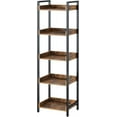 thumbnail image 3 of Rolanstar Bookshelf Tier with Hooks  Industrial Wood Bookcase  Vintage Storage Rack with Open Shelves  Rustic Standing Bookshelves Metal Frame Display Rack for Living Room  Bedroom, 3 of 6