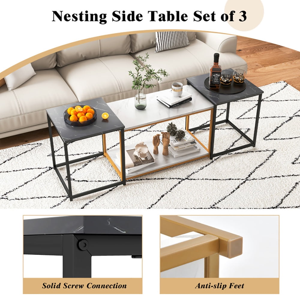 Finihen Coffee Table, Nesting Coffee Table Set of 3, Large Rectangular Coffee Table and 2 Side Tables, for Living Room, Reception Room, Black Finihen Coffee Table, Nesting Coffee Table Set of 3, Large Rectangular Coffee Table and 2 Side Tables, for Living Room, Reception Room, Black