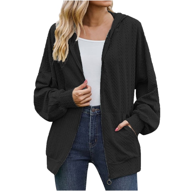 Bowake Sweat à Capuche Zippé pour Femmes 2023, Léger, Décontracté, Manches Longues, Veste d'Automne avec Poches