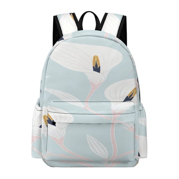 BCIIG White Calla Lily Light Blue Background Botanical Seamless Pattern Printed Oxford Backpack, Large Capacity Laptop Backpack, Water Resistant, Travel Daypack for College Work Commuting Adults, 42