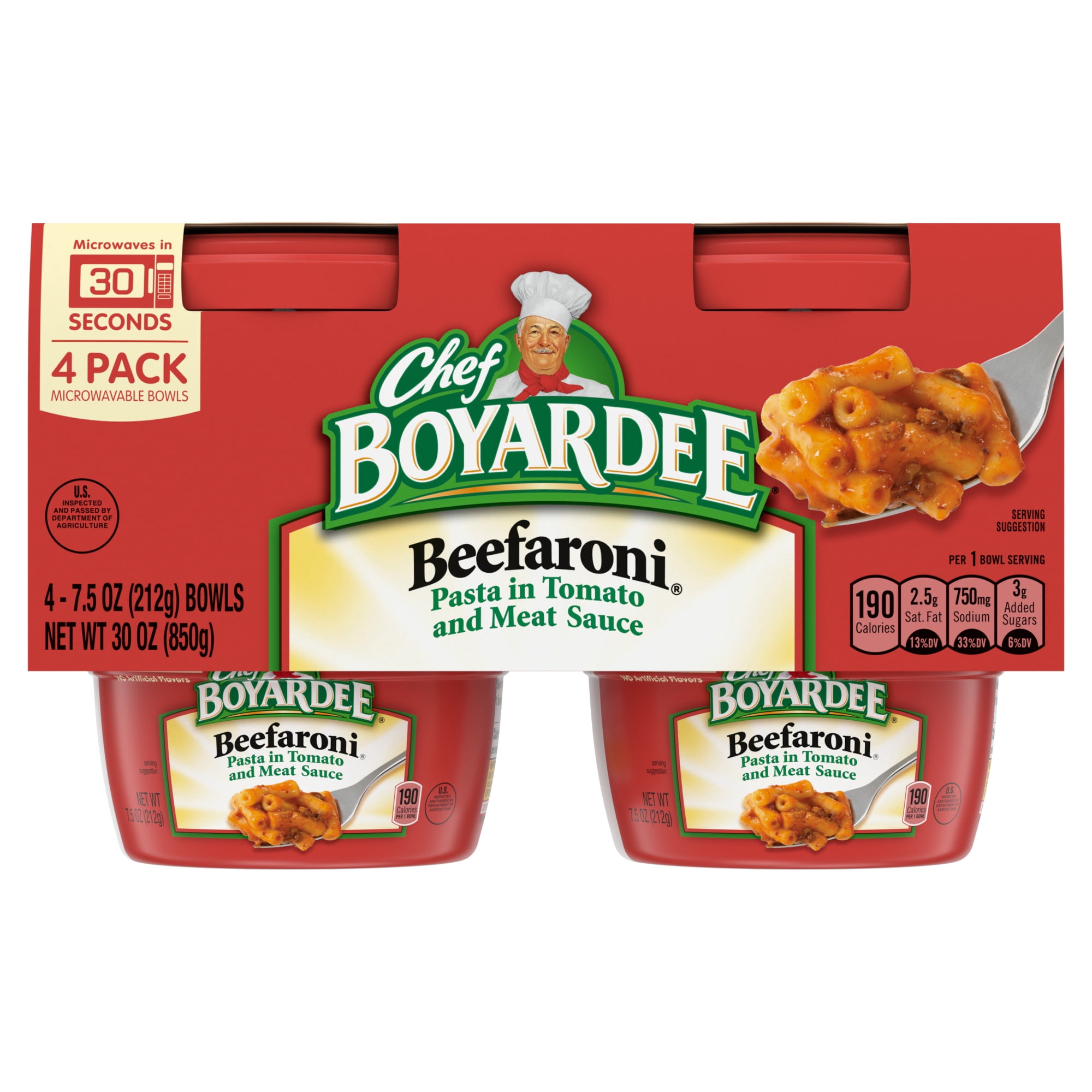 (6 pack) Chef Boyardee Beefaroni in Tomato and Meat Sauce, Microwavable Meal, 7.5 oz. Bowl , 4-Count