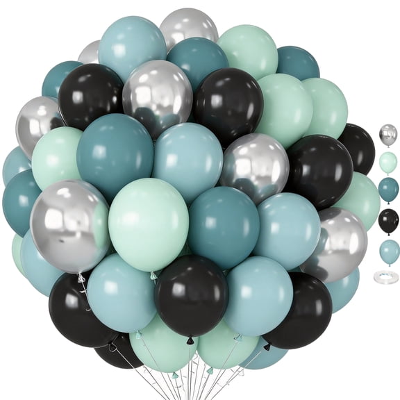 60pcs 12 Inch Dusty Blue and Black Balloons for Boys Birthday Baby Shower Party Decorations