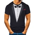 thumbnail image 2 of XIAONU Men Tuxedo Print T Shirt Short Sleeve Crew Neck Daily Tops, 2 of 4