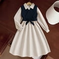 thumbnail image 2 of SERTG Girls Solid Color Corduroy Dress and Vest Set Long Sleeve Notch Collar Kids Spring Fall Fashion Casual 2 Piece Outfit Skirts(Navy,7-8 Years), 2 of 6