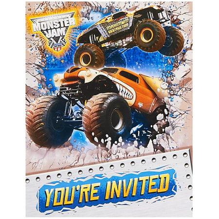 Monster Jam Party Supplies 16 Pack Invitations
