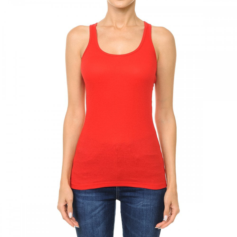 Ambiance Apparel - Women's Basic Solid Ribbed Scoop Neck Racerback Tank ...