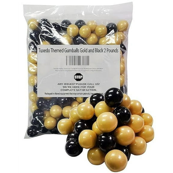 Naturejan Graduation Tuxedo Themed Gumballs Gold and Black 2 Pounds Bulk size-for events & Parties