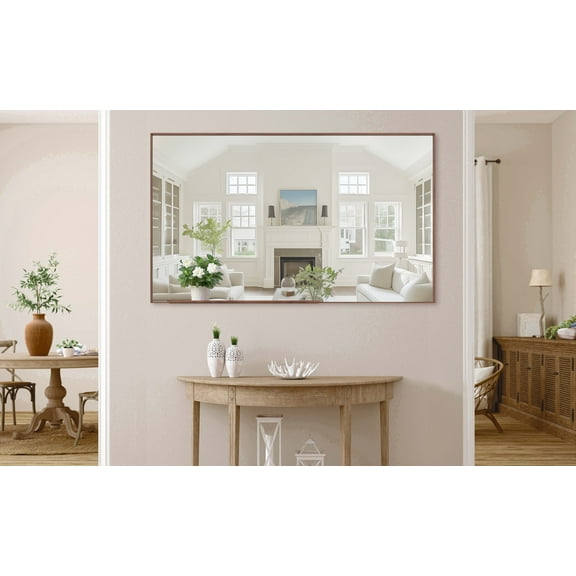 Wall Mounted Bathroom Mirrors 60*36" Oversized Modern Rectangle Bathroom Mirror with walnut Frame Decorative Large Wall Mirrors for Bathroom Living Room Bedroom Vertical or Horizontal Wall Mounted mi