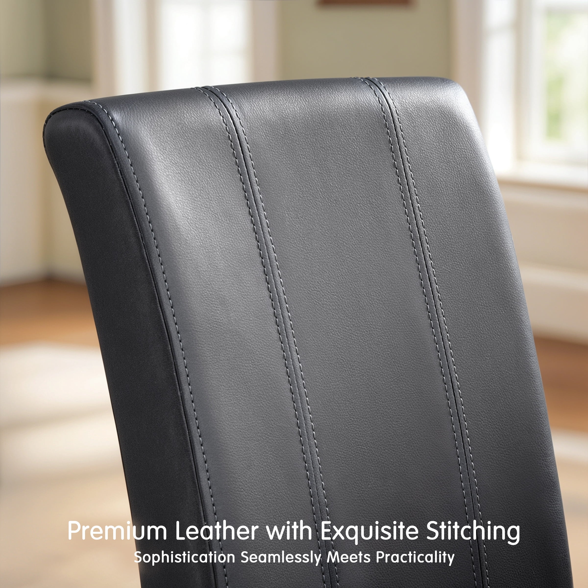 Subrtex Modern Faux Leather Dining Chairs Set of 2, Upholstered Parsons Chairs for Kitchen & Dining Room, Gray