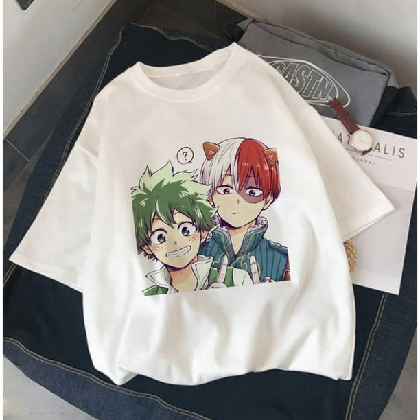 Anime My Boku No Hero Academia Katsuki Bakugou Print Camiseta De Mujer Harajuku Básica Negro Blanco O-Cuello Top Corta