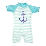 Baby Banz Short Sleeved One-Piece Girls Swimsuit - Anchor (Size 00)
