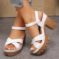 thumbnail image 2 of Rokment Womens Platform Chunky High Heels Dressy Sandals Comfortable Fashion Casual Leather Open Toe Ankle Strap Block Heeled Dress Summer Shoes for Woman Ladies White Size 8, 2 of 5