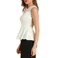 thumbnail image 4 of INSPIRE CHIC Women's Peplum Round Neck Lace Sheer Sleeveless Blouse S White, 4 of 8